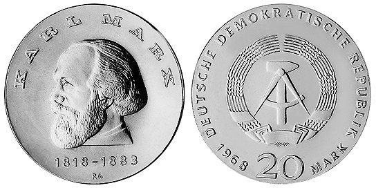 ГДР, 20 марок 1968 год, Карл Маркс