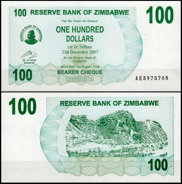Зимбабве 100 долларов 2006 (UNC Pick 42)