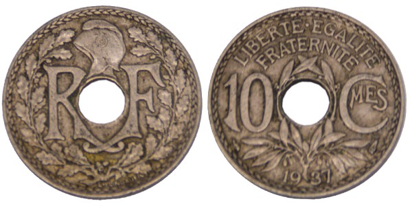 Франция, 10 сантимов 1937 год