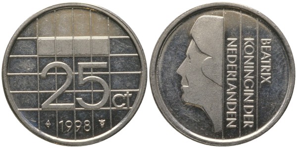 Нидерланды 25 центов 1998 год