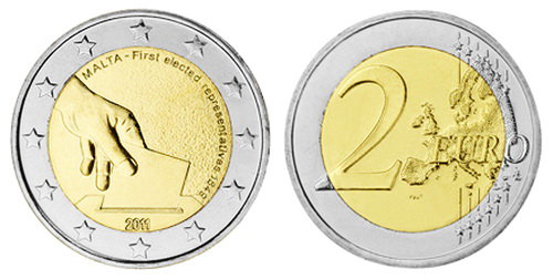Мальта, 2 евро 2011 (UNC) Первые избранные представители совета Мальты 1849 года