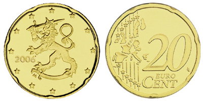 Финляндия, 20 центов 2006 (UNC, латунь)