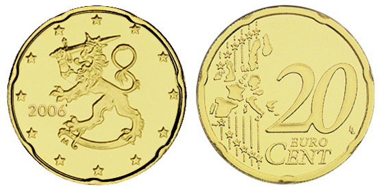 Финляндия, 20 центов 2006 (UNC, латунь)