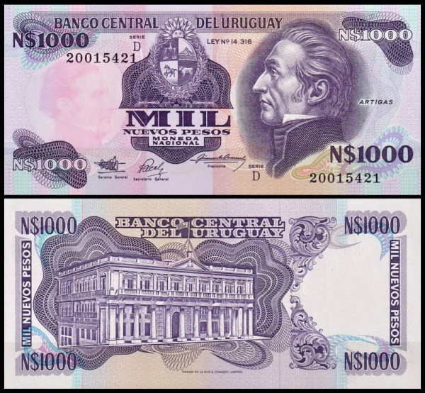 Уругвай 1000 песо 1991-1992 (UNC Pick 64A) Серия C D