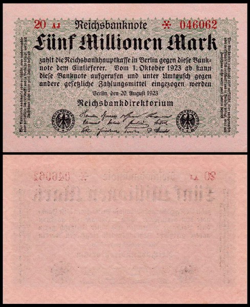 Германия 5.000.000 марок 1923 UNC P.105 Вариант 4