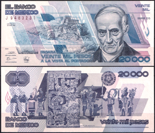 Мексика 20000 песо 1989 (UNC Pick 92b)