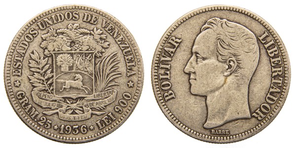 Венесуэла 5 боливар 1936 год