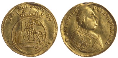 Пруссия 1 дукат 1724 Фридрих Вильгельм I (1688-1740), король солдат, монетный двор Берлин, следы подвески