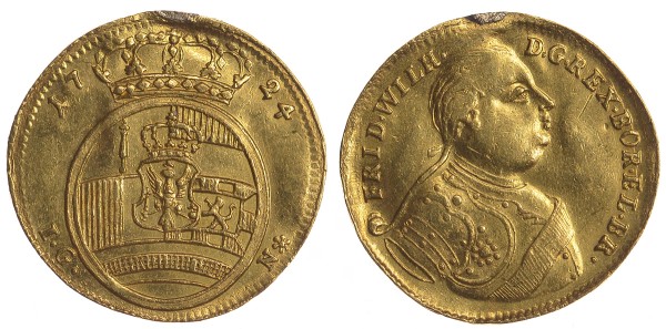 Пруссия 1 дукат 1724 Фридрих Вильгельм I (1688-1740), король солдат, монетный двор Берлин, следы подвески
