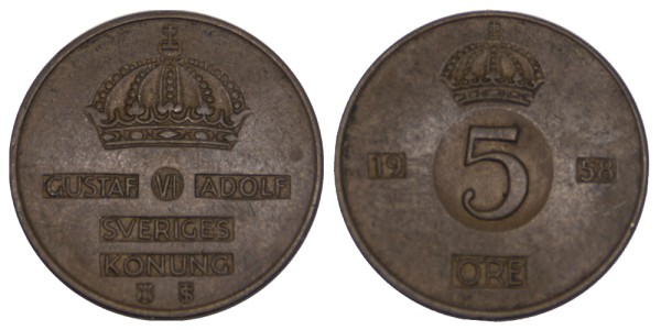 Швеция, 5 эре 1958 год
