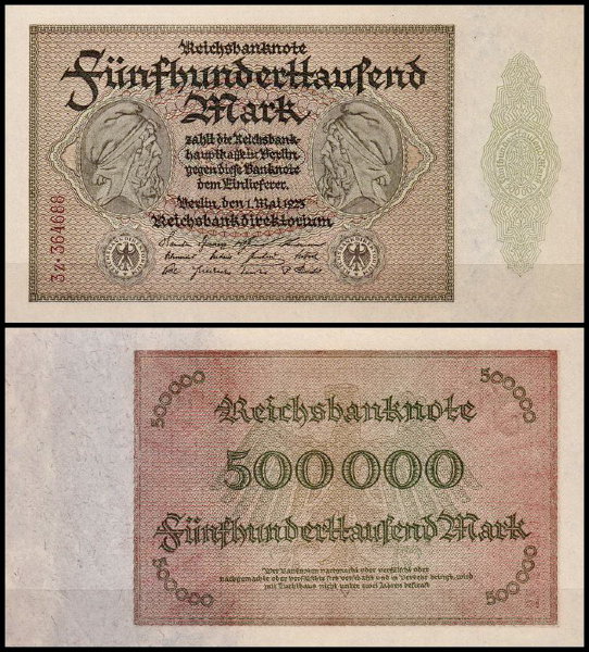 Германия 500.000 марок 1923 UNC P.88 Вариант 5