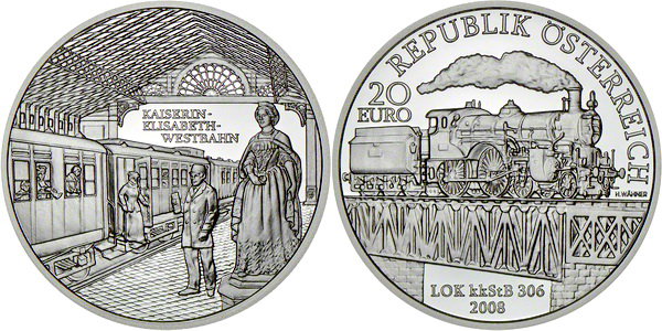 Австрия, 20 евро 2008 год, Западная железная дорога, ПРУФ