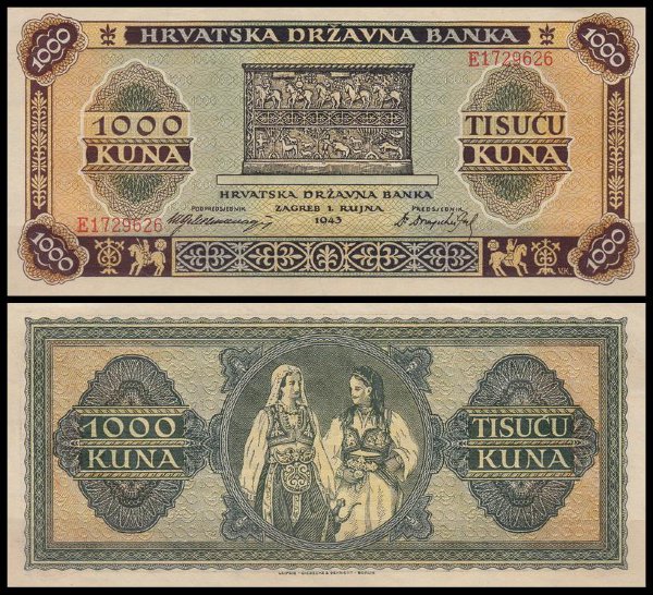 Хорватия 1000 куна 1943 (UNC Pick 12)