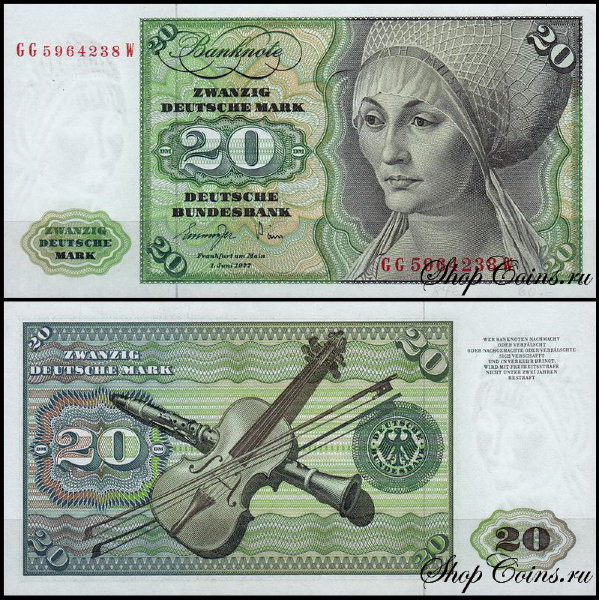 ФРГ 20 марок 1977 (UNC Pick 32b)