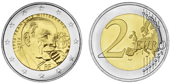 Франция, 2 евро 2016 (UNC) 100 лет со дня рождения Франсуа Миттерана