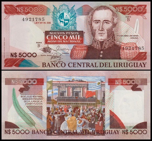 Уругвай 5000 песо 1983 (UNC Pick 65) Серия A B C