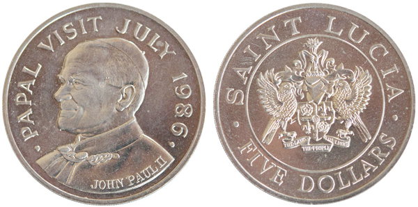 Сент-Люсия, 5 долларов 1986 год, UNC