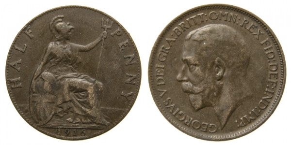 Англия, 1/2 пенни 1916 год