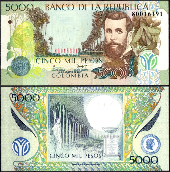 Колумбия 5000 песо 2001-2014 (UNC Pick 452)