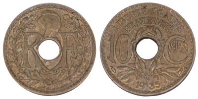 Франция, 10 сантимов 1935 год