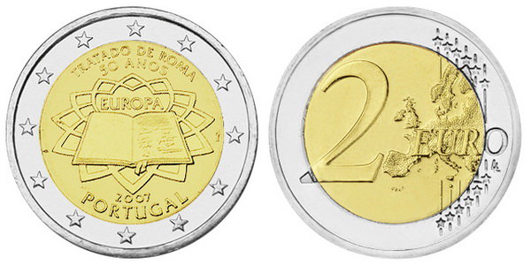 Португалия, 2 евро 2007 (UNC) 50-летие Римского договора о создании ЕЭС
