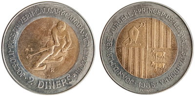 Андорра, 2 динера 1985 год, XV Олимпийские игры в Калгари