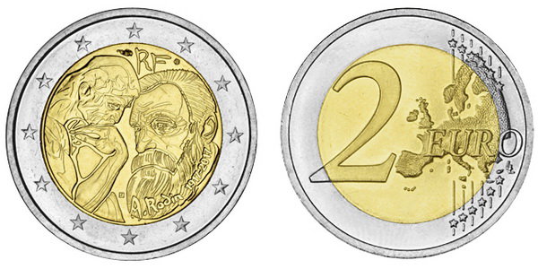 Франция, 2 евро 2017 (UNC) 100 лет со дня смерти Огюста Родена