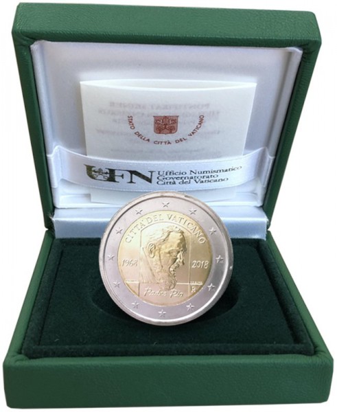 Ватикан, 2 евро 2018 год, 50лет со дня смерти Падро Пио, proof