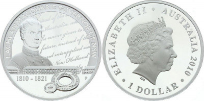 Австралия, 1 доллар 2010 год,Губернатор Маккуори Лаклан, ПРУФ