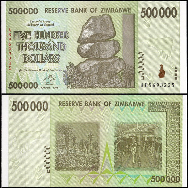 Зимбабве 500 000 долларов 2008 (UNC Pick 76)