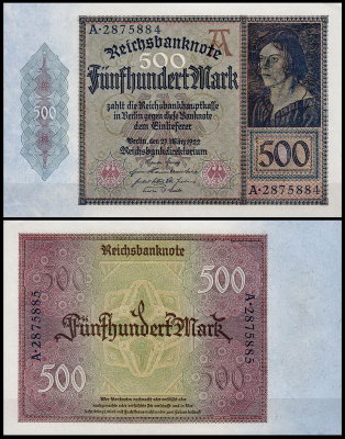 Германия 500 марок 1922 AUNC P.73