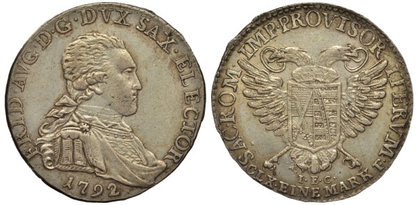 САКСОНИЯ 1/12 ТАЛЕРА (2 ГРОШЕНА) 1792 ФРИДРИХ АВГУСТ III