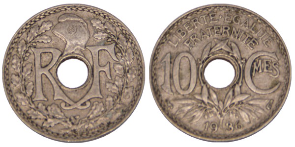 Франция, 10 сантимов 1936 год