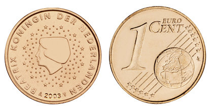Нидерланды, 1 цент 2003 (UNC, медь)