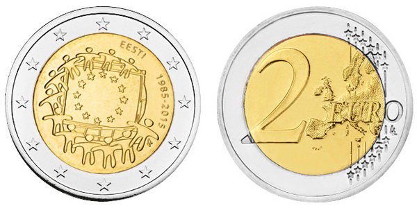 Эстония, 2 евро 2015 (UNC) 30 лет флагу ЕС