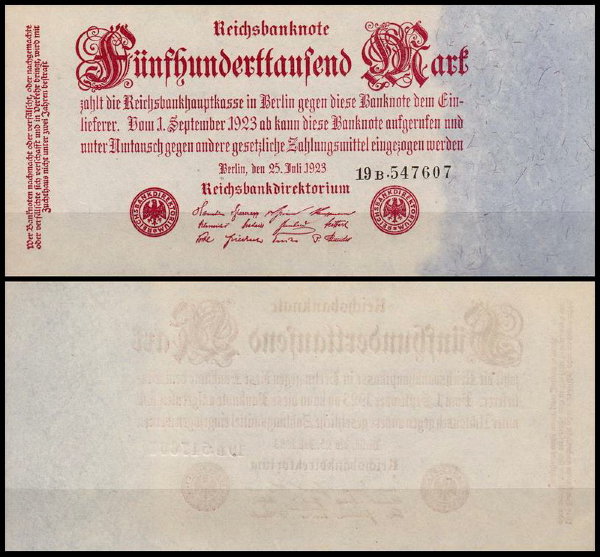 Германия 500.000 марок 1923 UNC P.92 Вариант 1
