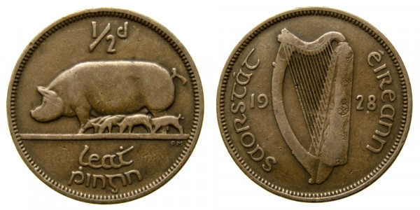 Ирландия, 1/2 пенни 1928 год