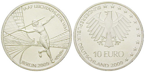 Германия, 10 евро 2009 ADFGJ (UNC) Чемпионат мира по легкой атлетике в Берлине