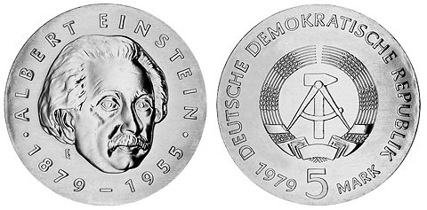 ГДР, 5 марок 1979 год, Альберт Эйнштейн
