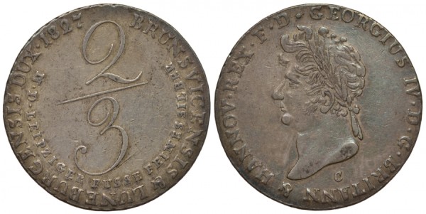 Ганновер 2/3 талера 1827 C, Георг IV 