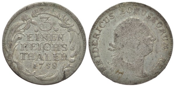 ПРУССИЯ 1/3 РЕЙХСТАЛЕРА 1758 ФРИДРИХ II (1740-1786)