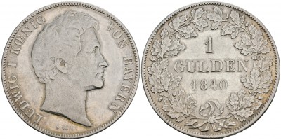 Бавария 1 гульден 1840 Людвиг I 