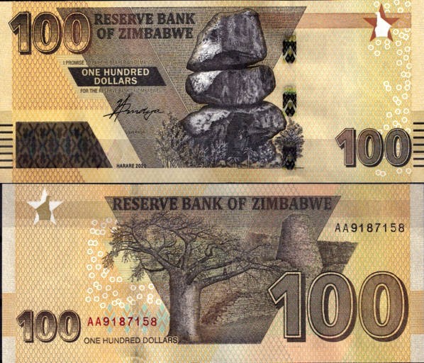 Зимбабве 100 долларов 2020 (UNC Pick 106)