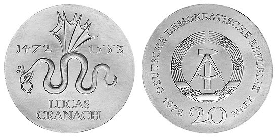 ГДР, 20 марок 1972 год, Лукас Кранах