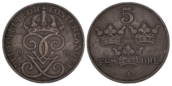 Швеция, 5 эре 1912 год