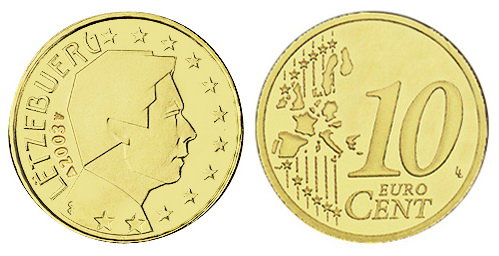 Люксембург, 10 центов 2003 (UNC, латунь)