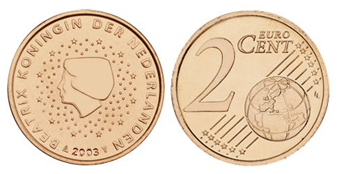 Нидерланды, 2 цента 2003 (UNC, медь)