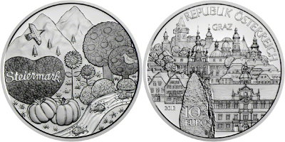 Австрия, 10 евро 2012 год, Столица Штирии - город Грац, ПРУФ