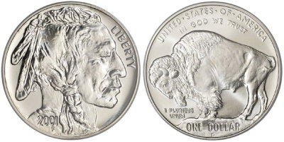 США, 1 доллар 2001 год, Американский бизон
