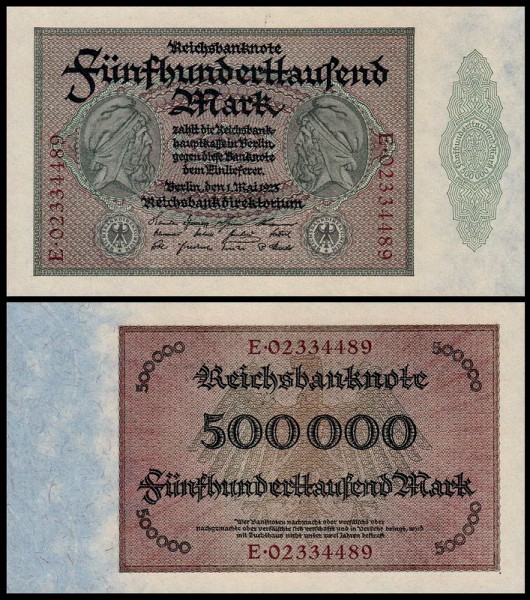 Германия 500.000 марок 1923 UNC P.88 Вариант 1
